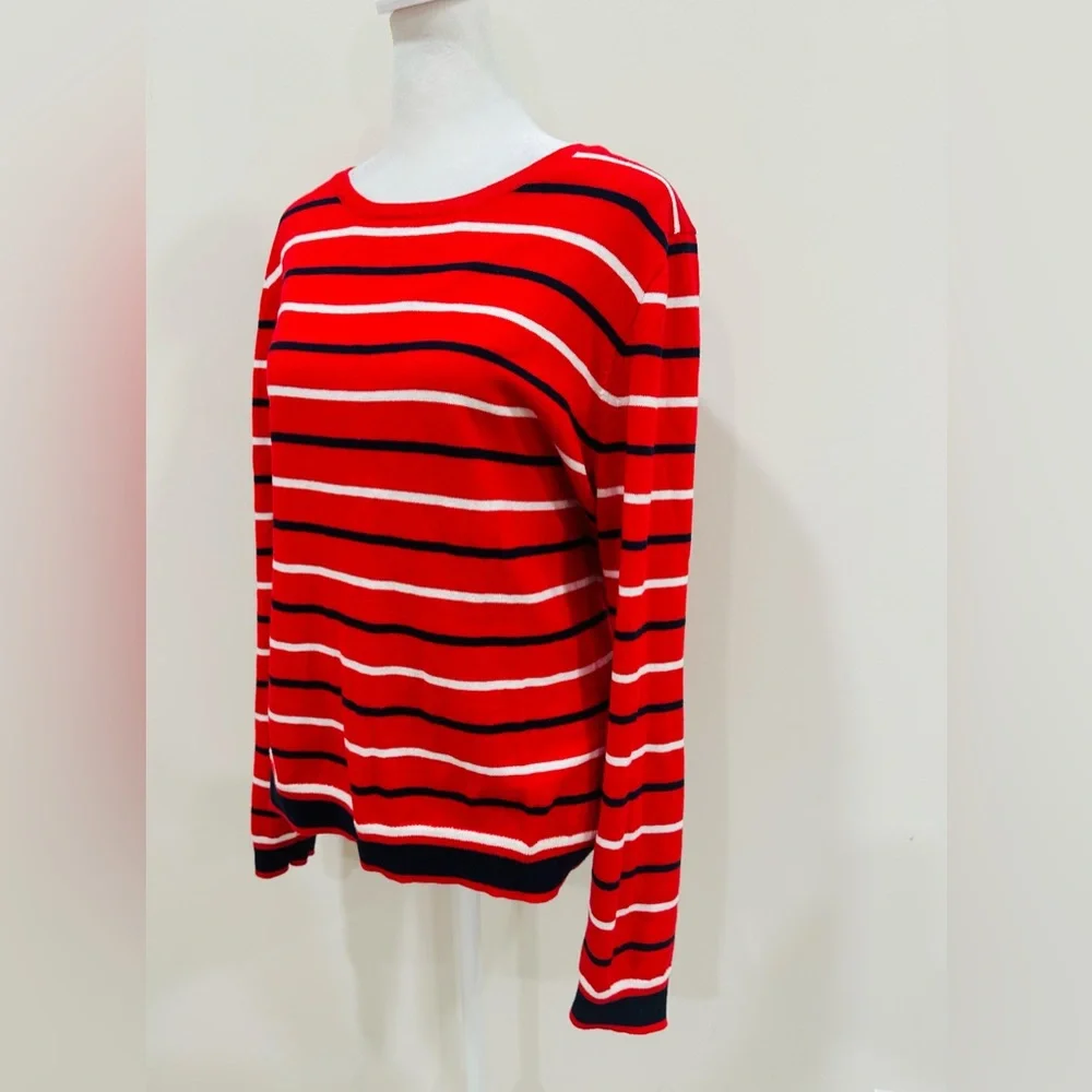 J.crew Mercantile‎ Sweater Large Coral Pink & Navy Stripe Preppy Classic
